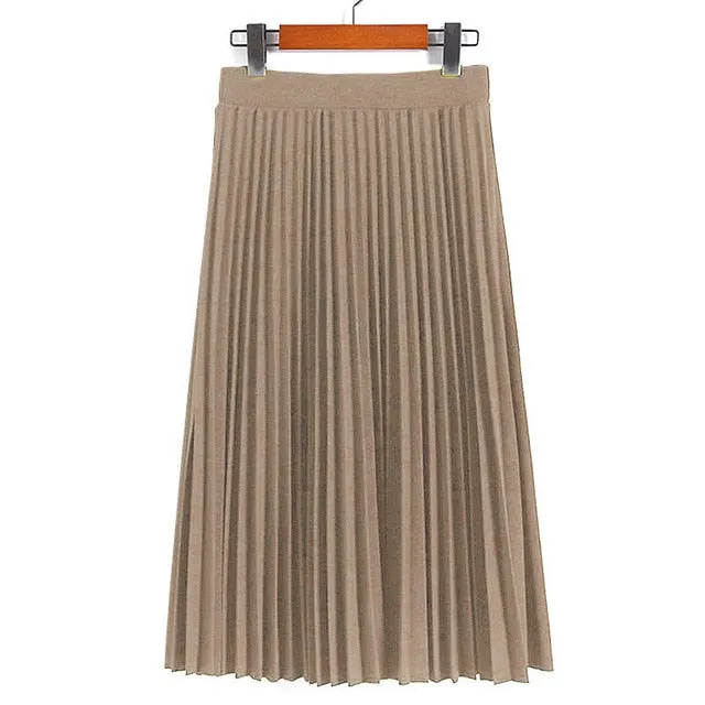 Spring Autumn Fashion Women's High Waist Pleated Solid Color Half Length Elastic Skirt