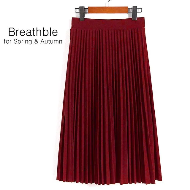 Spring Autumn Fashion Women's High Waist Pleated Solid Color Half Length Elastic Skirt