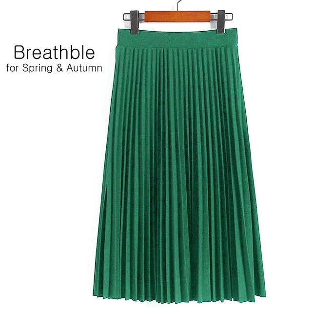 Spring Autumn Fashion Women's High Waist Pleated Solid Color Half Length Elastic Skirt