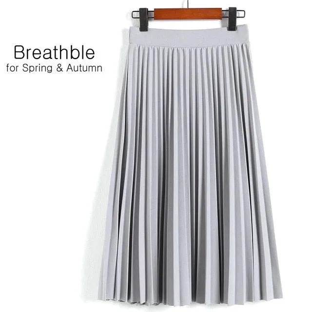 Spring Autumn Fashion Women's High Waist Pleated Solid Color Half Length Elastic Skirt