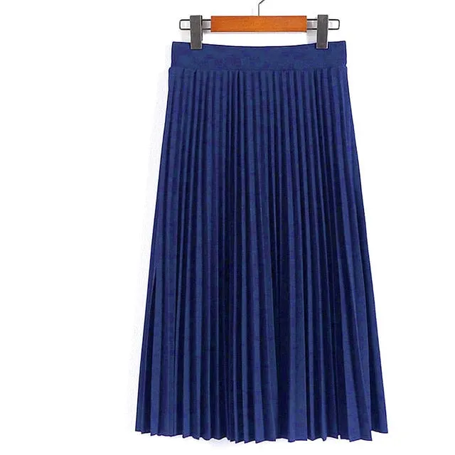 Spring Autumn Fashion Women's High Waist Pleated Solid Color Half Length Elastic Skirt