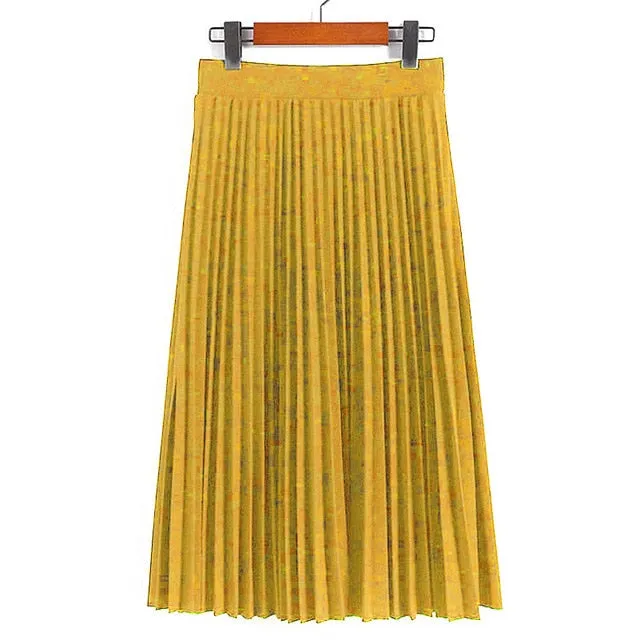 Spring Autumn Fashion Women's High Waist Pleated Solid Color Half Length Elastic Skirt