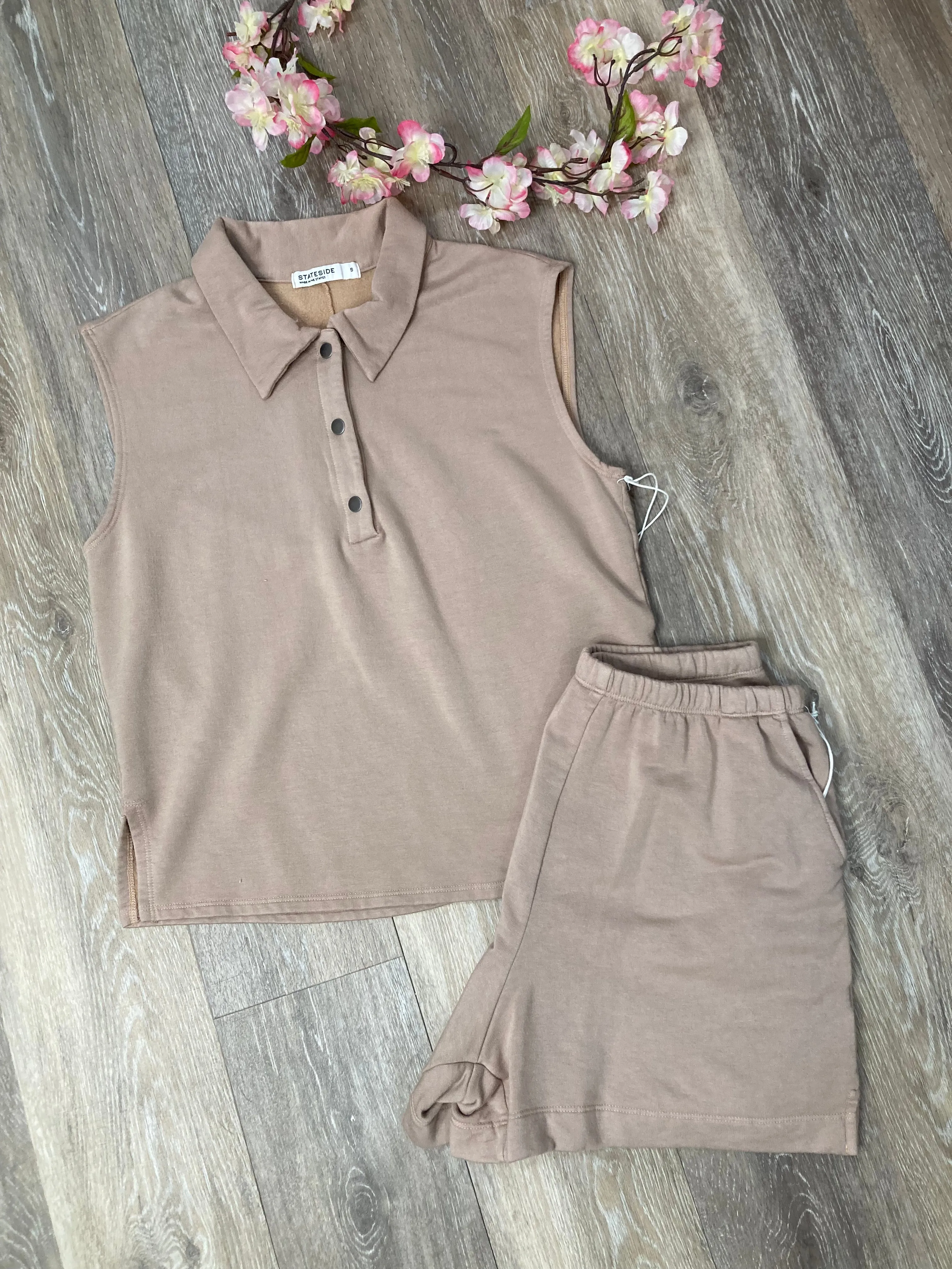 STA Softest Fleece Sweat Shorts in Almond