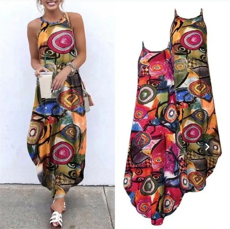 Summer Boho Floral Dress For Women, Bohemian Maxi Dress