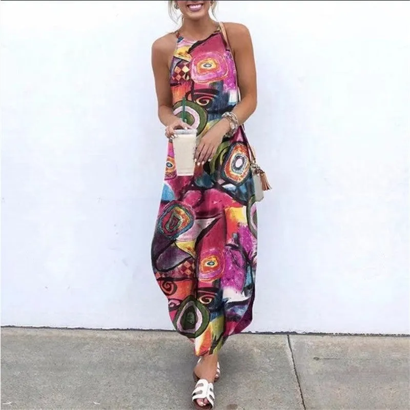 Summer Boho Floral Dress For Women, Bohemian Maxi Dress