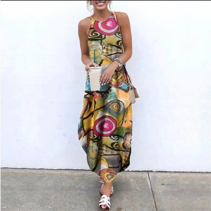 Summer Boho Floral Dress For Women, Bohemian Maxi Dress