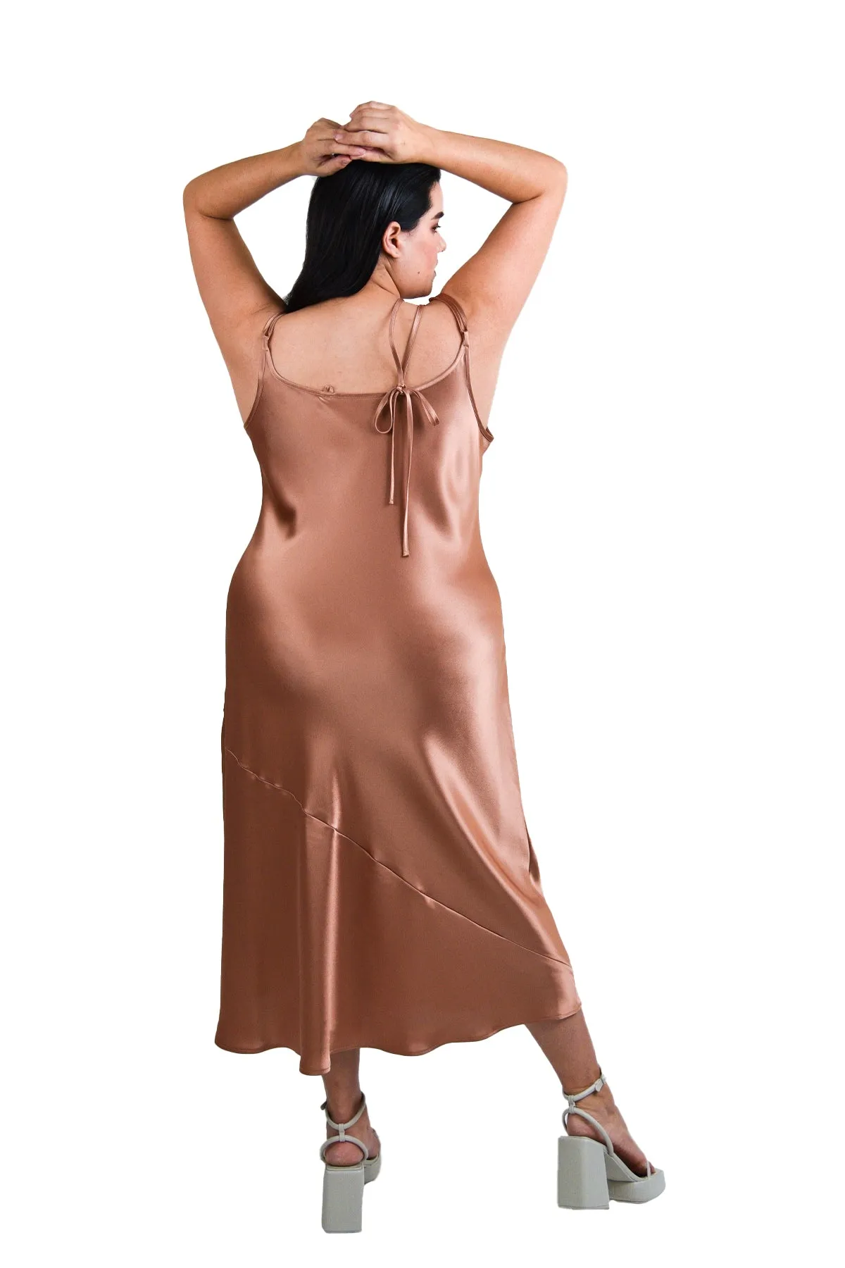 The "Tie Me Up" Bias Slip Dress - Toast