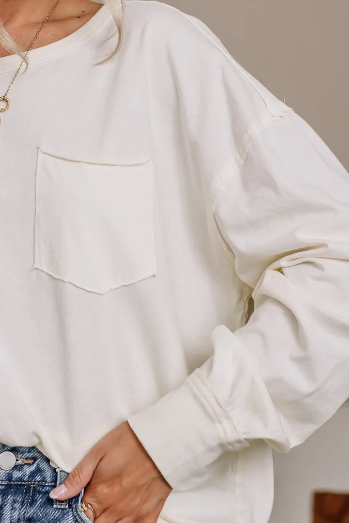 Think I'll Stay Oversized Pocket Top | Cream