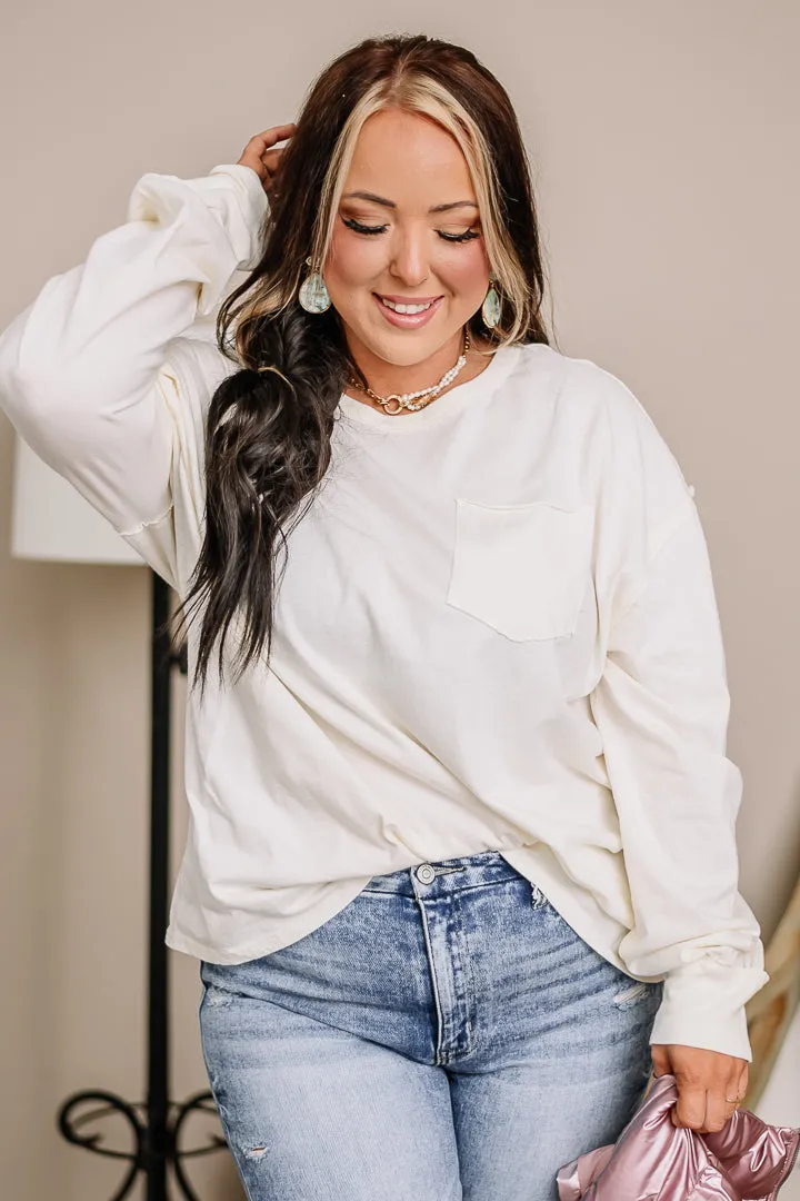 Think I'll Stay Oversized Pocket Top | Cream