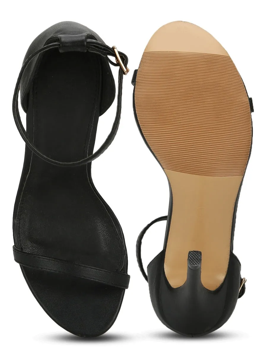 Total Black PU Stiletto Barely There Sandals