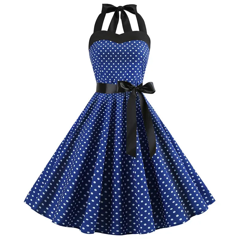 Trendy Polka Dot Retro Halter Party Dress