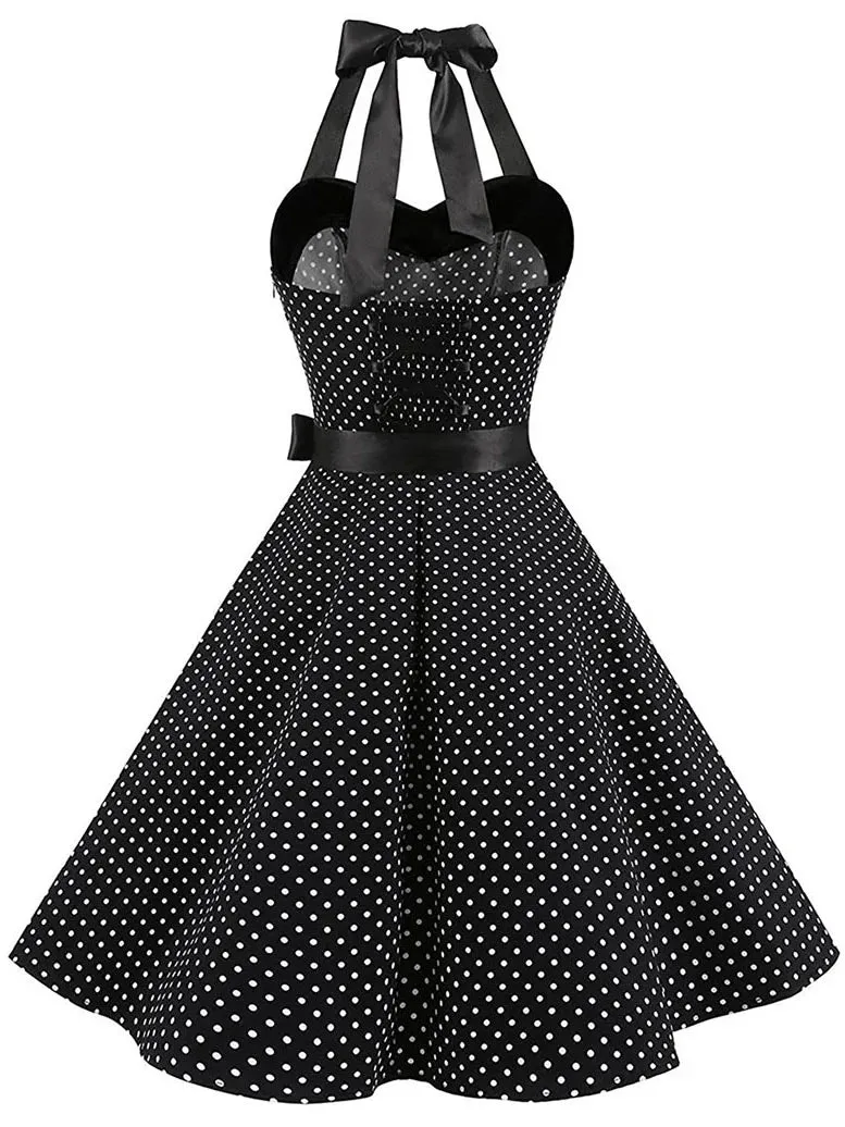 Trendy Polka Dot Retro Halter Party Dress