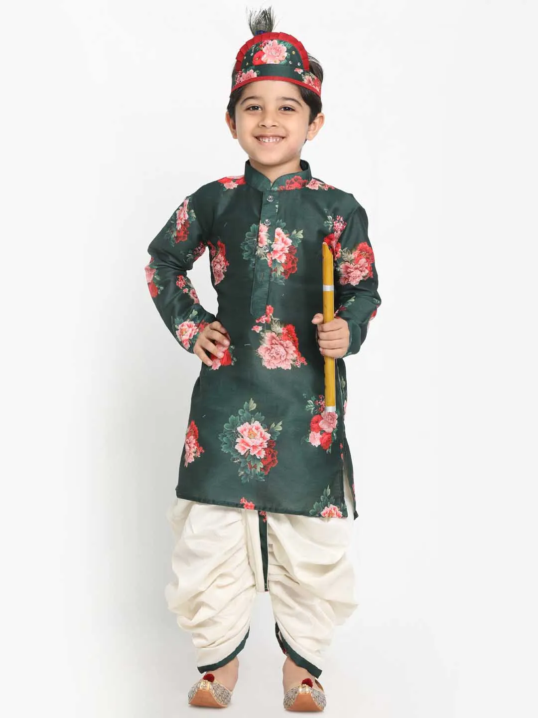 Vastramay Boy's Yellow Krishna Style Kurta and Dhoti Set