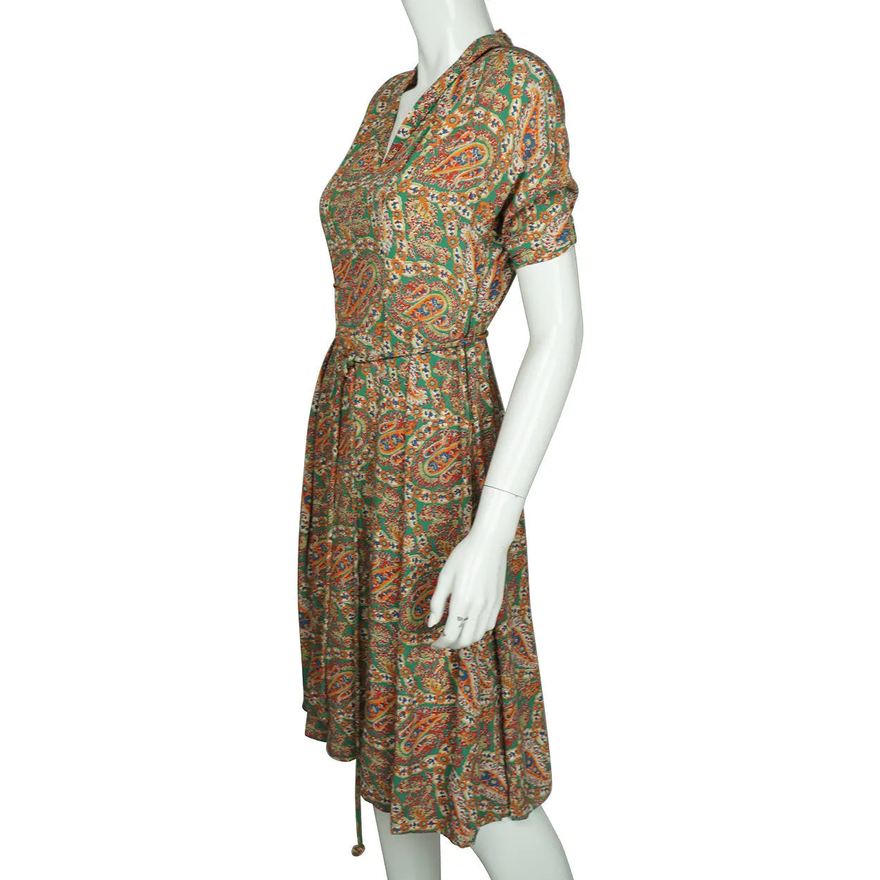 Vintage 1940s Day Dress Paisley Print Silk Crepe Size M