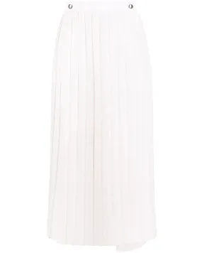 Warm White Wool Gauze Pleated Slit Skirt