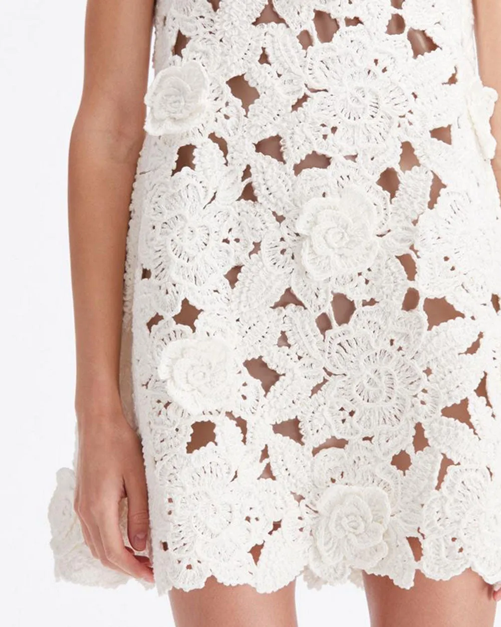 White Crochet Gardenia Trapeze Dress