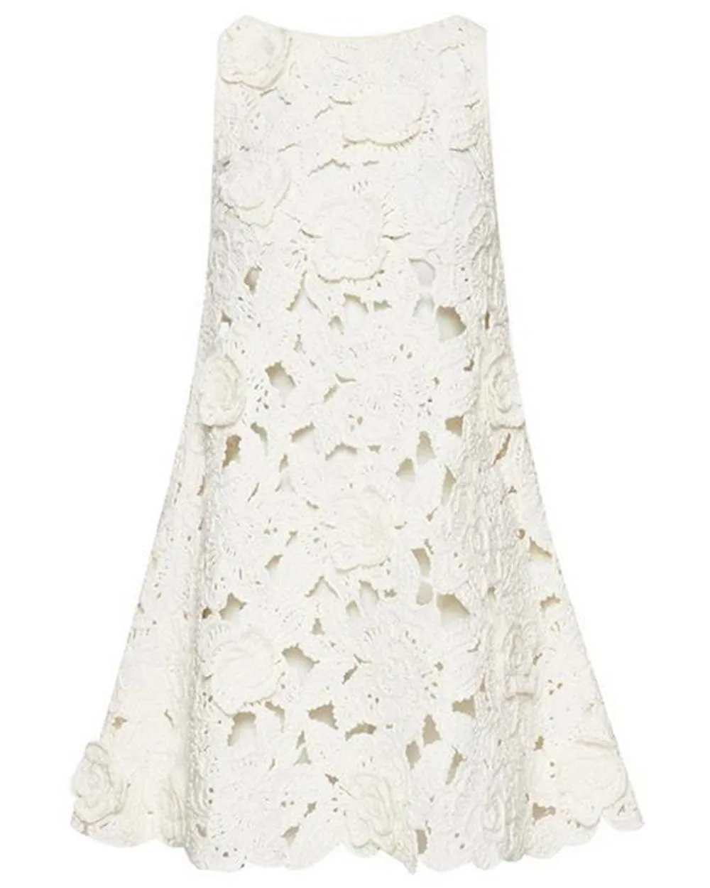 White Crochet Gardenia Trapeze Dress