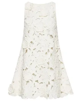 White Crochet Gardenia Trapeze Dress