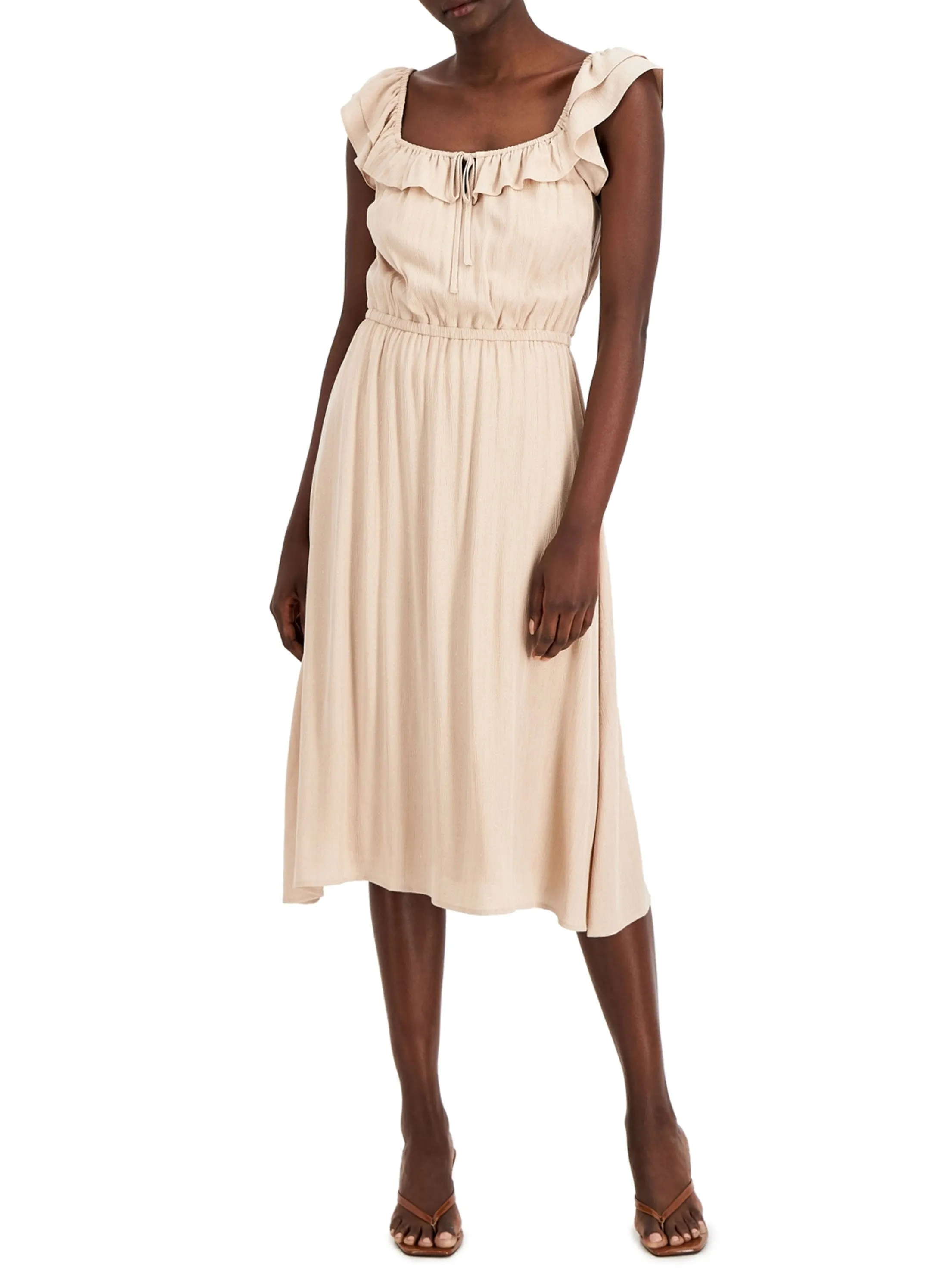 Women's Plain solid With Line Gold Dress,Beige