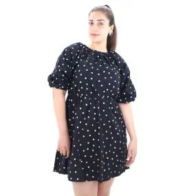 Women's Polka Dots Puff Sleeve Dress,Black