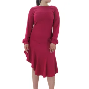 Women's Ruffled Plain Solid Dress,Fuchsia