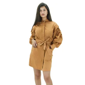 Women's Shirt Style Plain Dress,Camel