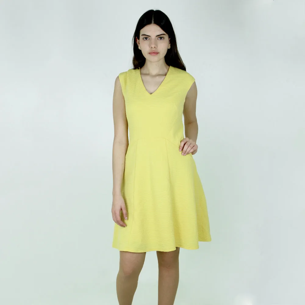 Women's Textured Flare Dress,Yellow