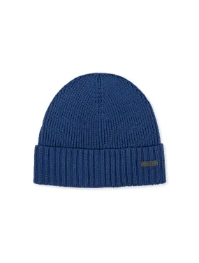 Wool Beanie with Logo Label Saxony Blue