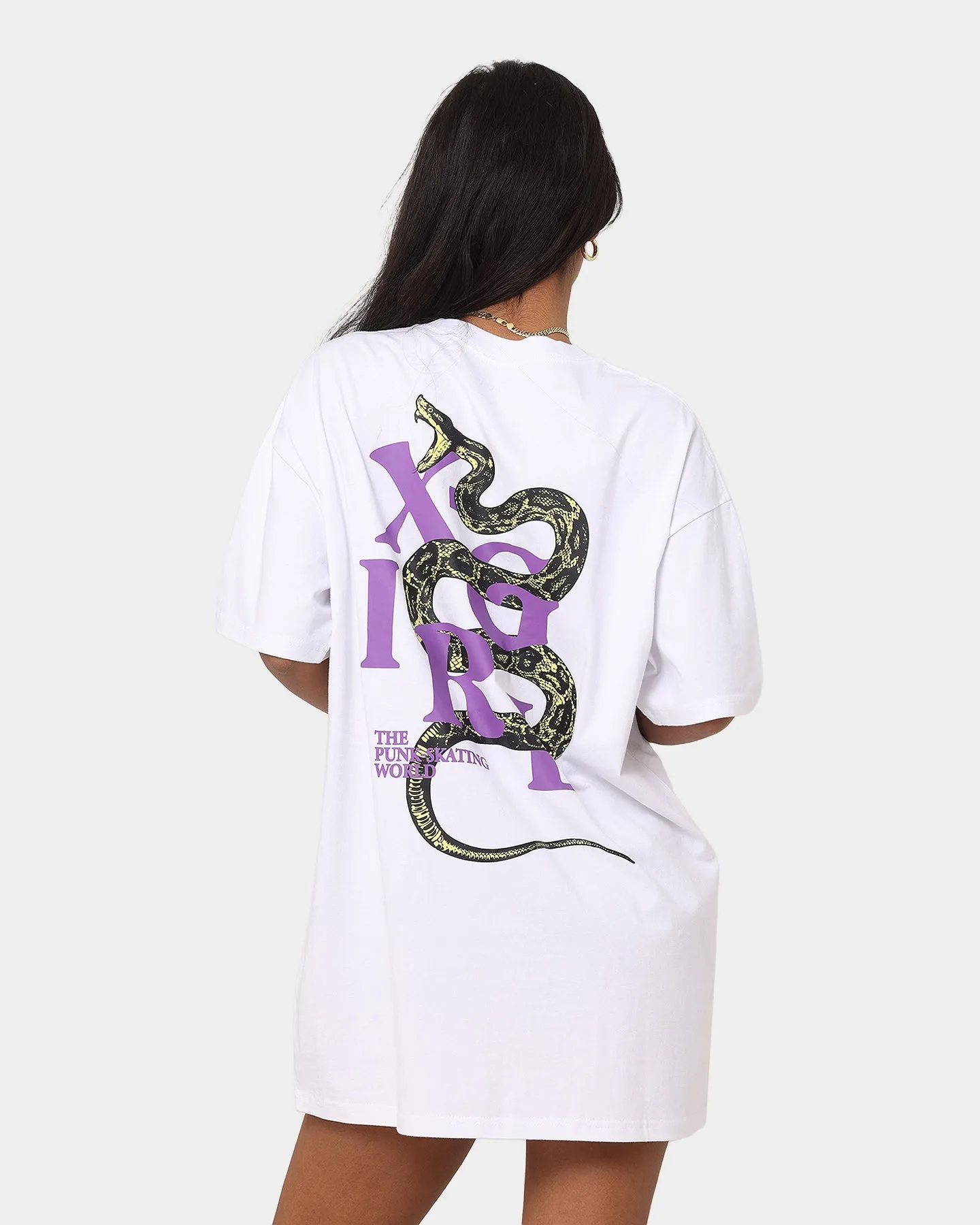 X-Girl Women's Snake Oversized Tee Dress White